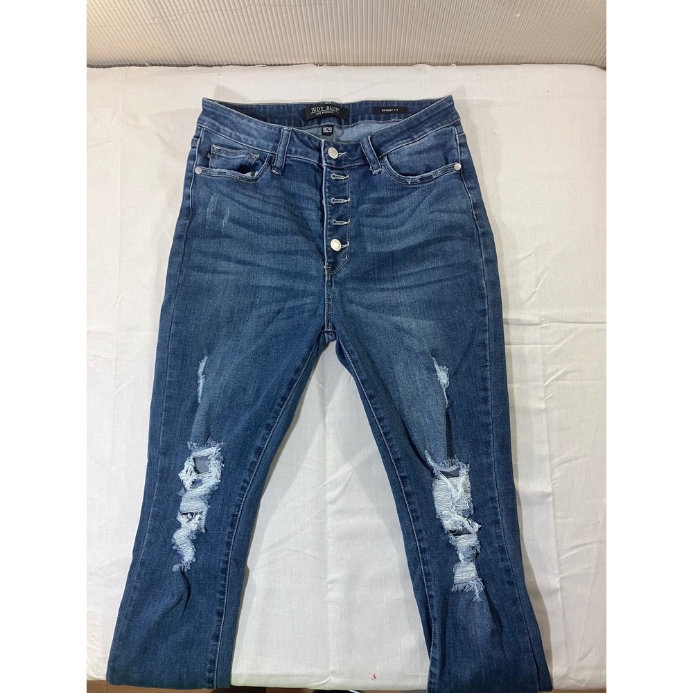 Judy Blue Los Angeles Womens‎ Distressed Denim Skinny Jeans Size 9/29 Button Fly